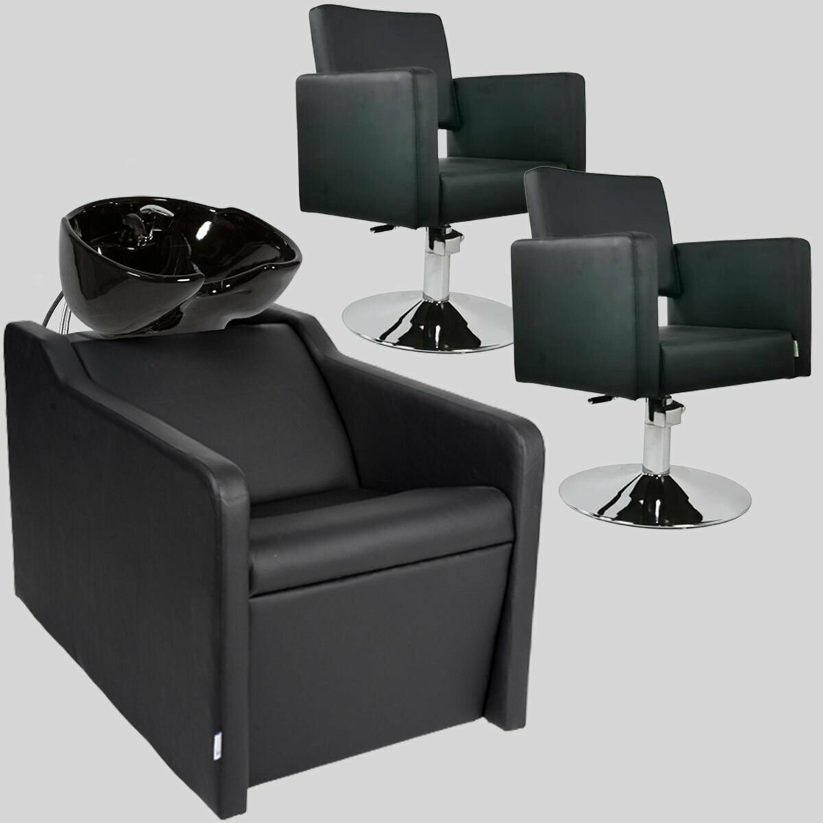 Парикмахерский комплект "Groy" Черный 2 кресла гидравлика диск 1 мойка глубокая черная раковина