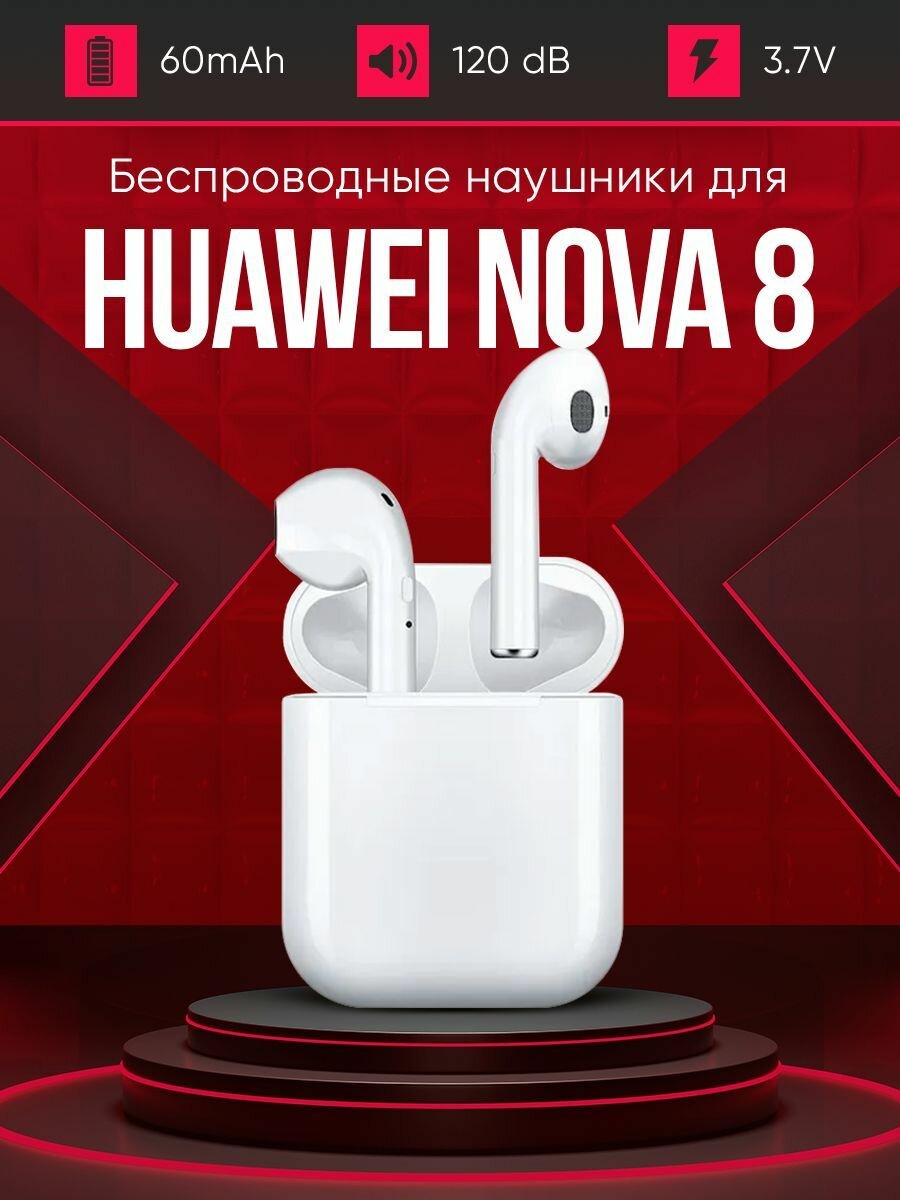 Беспроводные наушники для телефона хуавей нова 8 / Полностью совместимые наушники со смартфоном huawei nova 8 / i9S-TWS, 3.7V / 60mAh