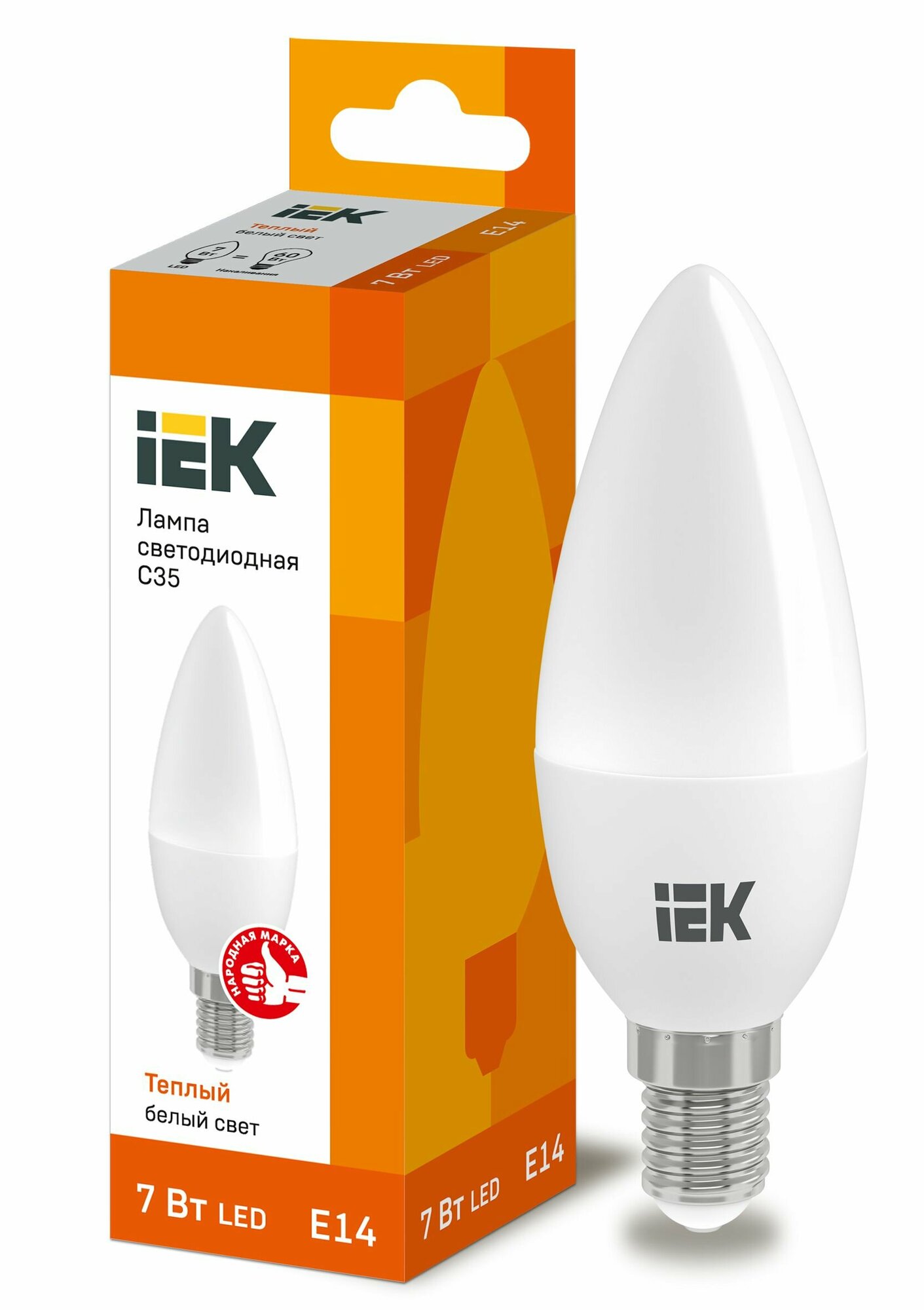 Лампа светодиодная IEK ECO C35 свеча 7Вт 230В 3000К E14 (LLE-C35-7-230-30-E14)