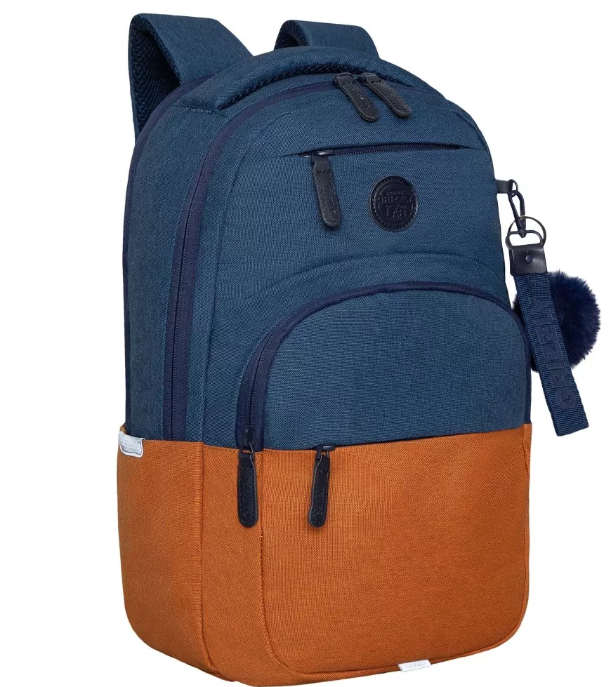 Рюкзак Grizzly школьный, укреплённая спинка, 2 отделения, BLUE/ORANGE, 43х27,5х16 см, RD-341-2/3