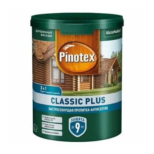 Средство деревозащитное PINOTEX Classic Plus 0,9л лиственница, арт.5727618 pinotex пропитка classic plus 1 07 кг 0 9 л палисандр