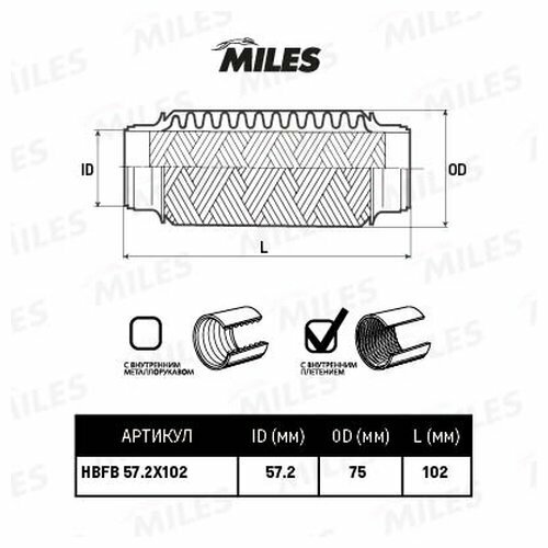 Гофра глушителя MILES HBFB572X102