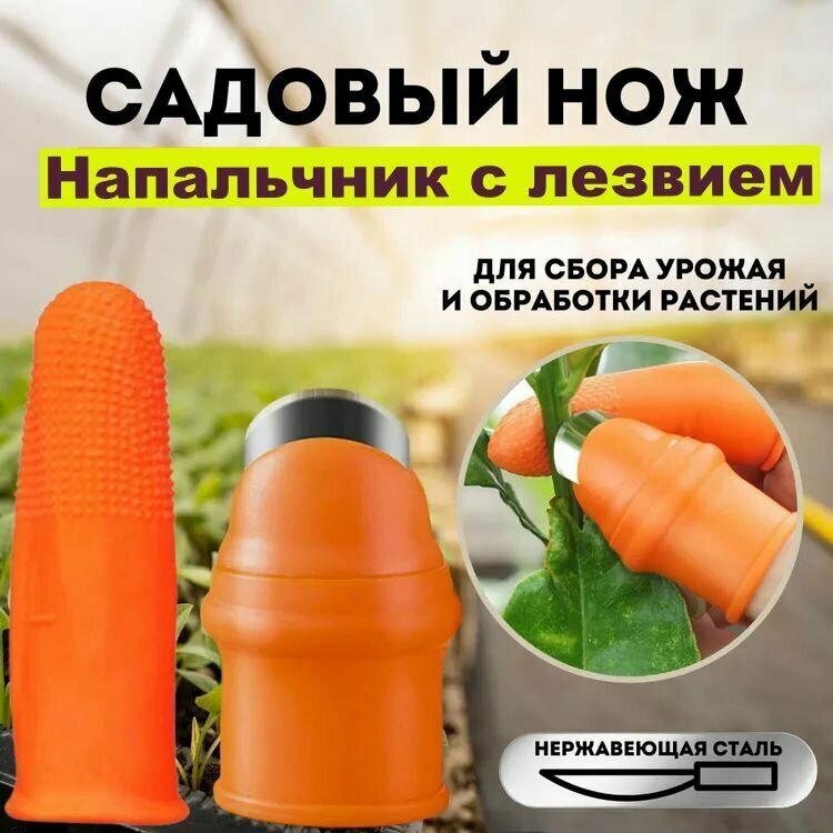 фото Набор напальчников с лезвием - секатор/нож на большой палец для сбора овощей, фруктов, ягод, фасоли, перца, чистки чеснока, для обработки растений