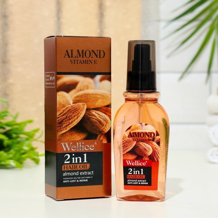 Wellice Профессиональное масло для волос с миндалем 2 в 1, 120 мл