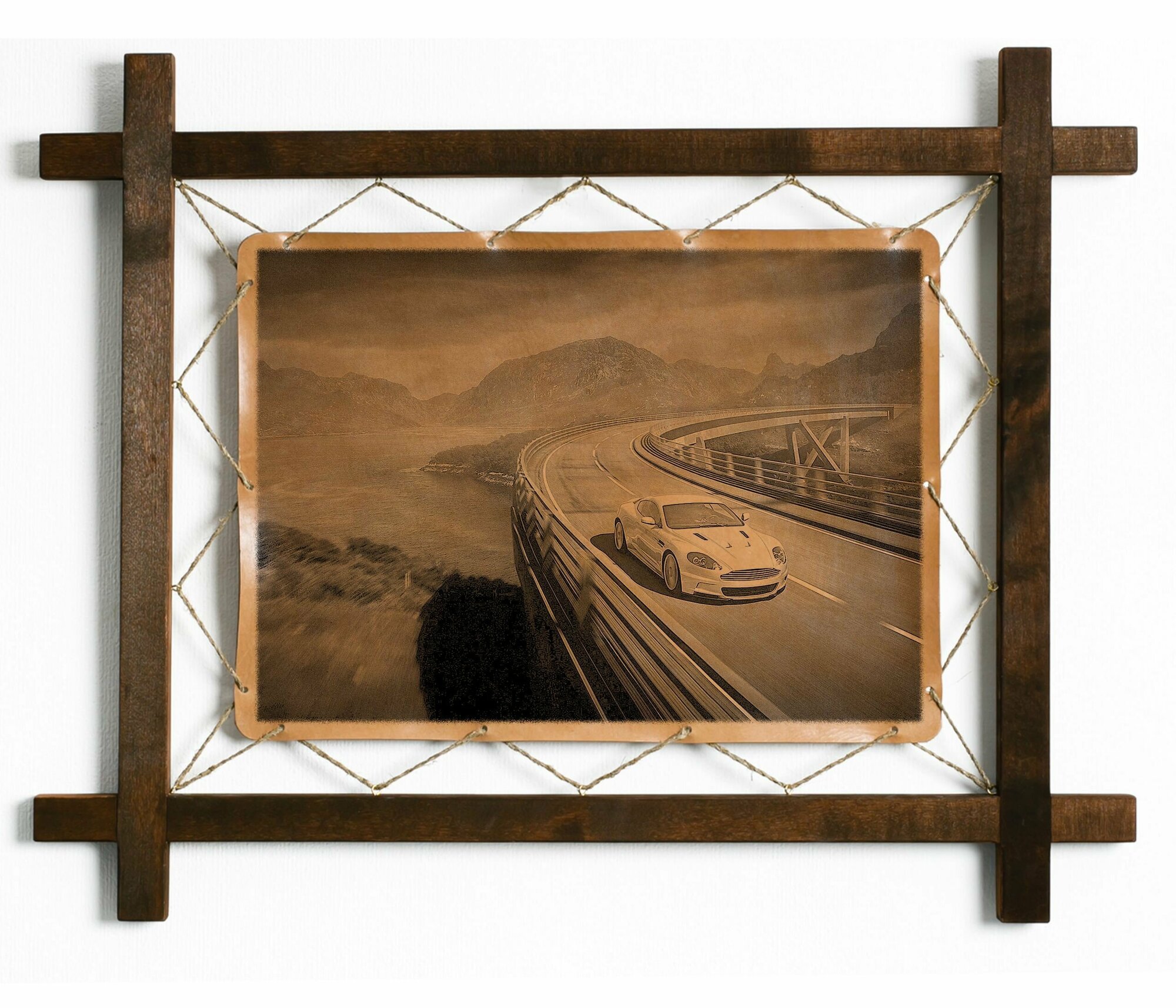 Картина Автомобиль, интерьерная для украшения и декора на стену в деревянной раме, подарок, натуральная кожа, BoomGift