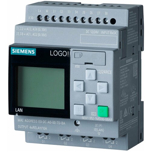 SIEMENS Микроконтроллер 6ED1052-1MD08-0BA1 LOGO! 12/24RCE, 8 DI (4 AI)/4 DO, с дисплеем