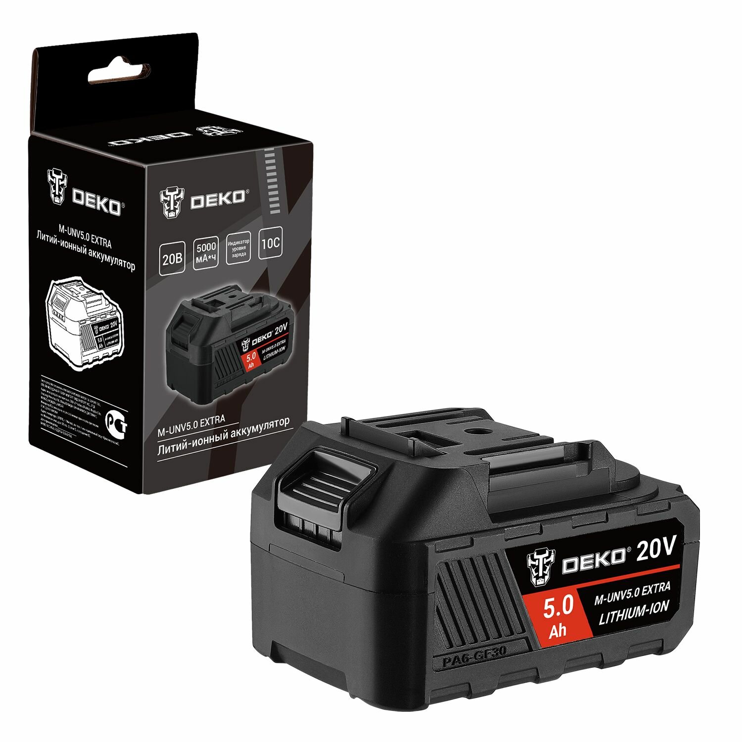 Аккумуляторы Для Электроинструмента Аккумулятор DEKO M-UNV5.0 EXTRA, Li-ion, 20В, 5.0А*ч, с повышенной токоотдачей