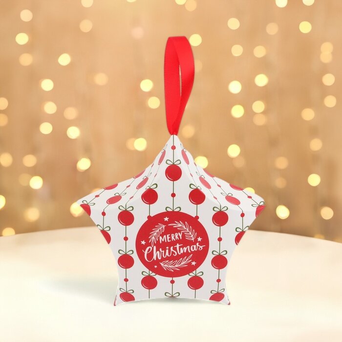 Подарочная новогодняя коробка складная фигурная «Звезда шары» 7×5.5×2 см