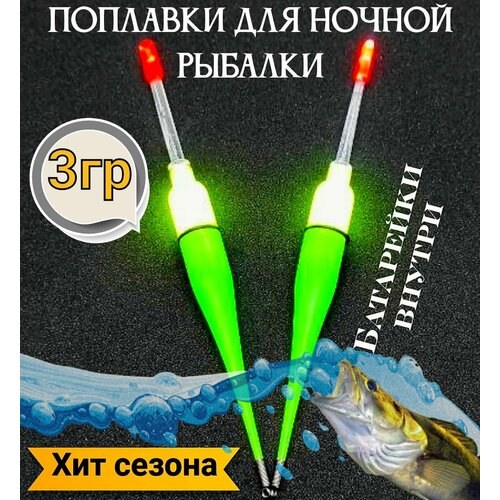 Поплавок светящийся для ночной рыбалки 16см 2 шт / Набор светящихся поплавков с батарейкой внутри