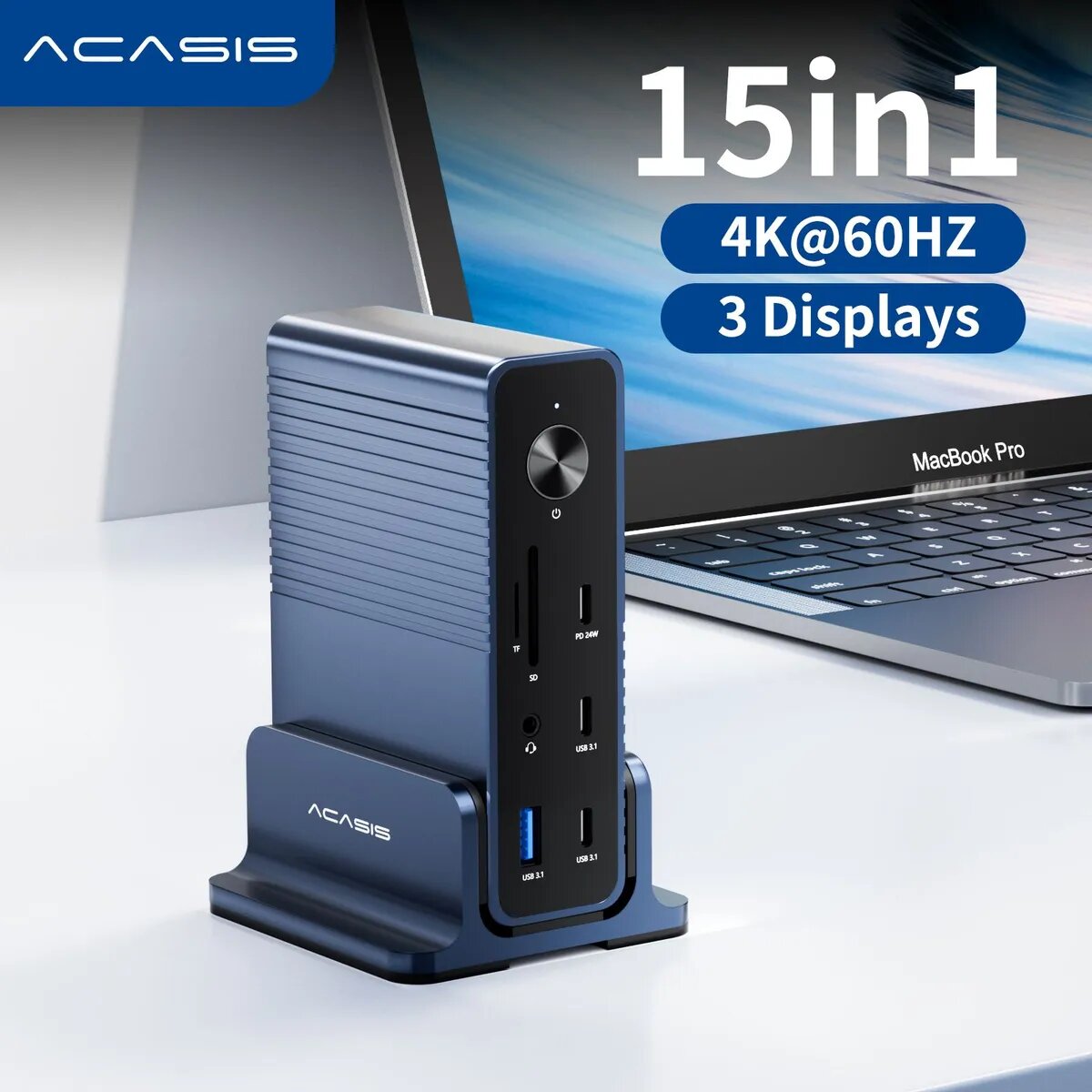 Док-станция Acasis 15 в 1 Type-C Hub 10 Гбит/с HDMI 4K PD100W для MacBook Pro, расширение интерфейса с тройным дисплеем
