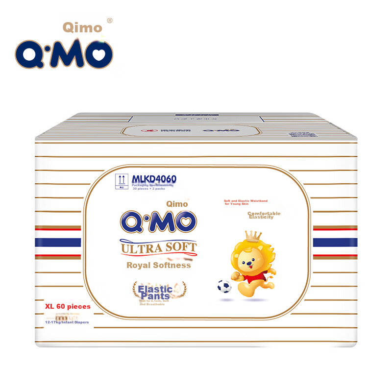Qimo Q-MO Royal Ultra-Soft Pull-Up Diapers XL 60 Pieces (12-17kg), E-Commerce Pack, Extra Large Size, Elastic Pants, Thin And Breathable, Highly Absorbent