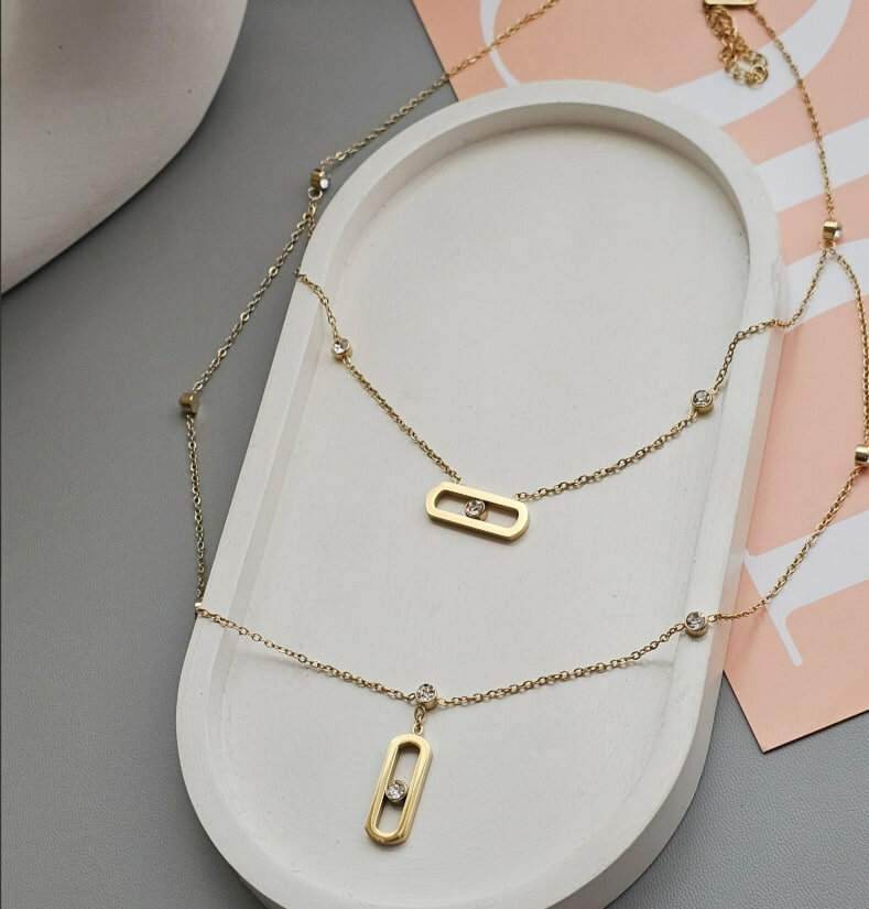 Колье Stainless steel, Swarovski Zirconia, длина 50 см, gold
