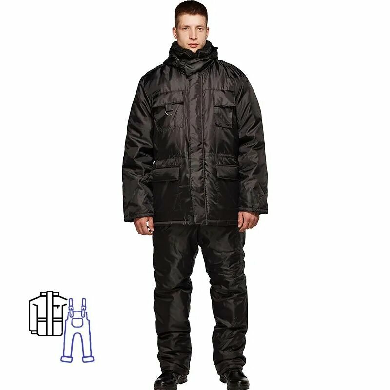 Костюм рабочий зимний Охранника с п/к черный (р.56-58) 170-176, 1671521