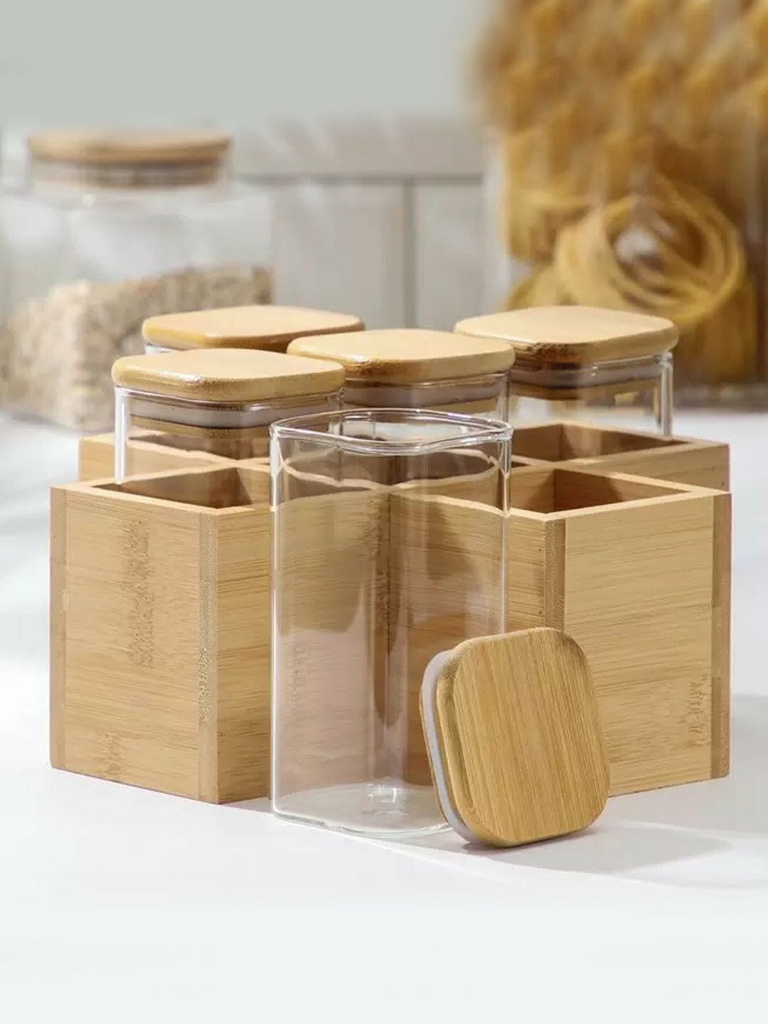 Набор банок для сыпучих продуктов, с крышками, с герметичными, с подставкой