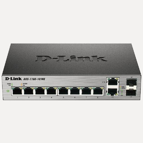 Изображение товара Коммутатор D-Link DGS-1100-10/ME/A2A гигабитный управляемый L2, 8xRJ45 1Гбит/с, 2xComboSFP