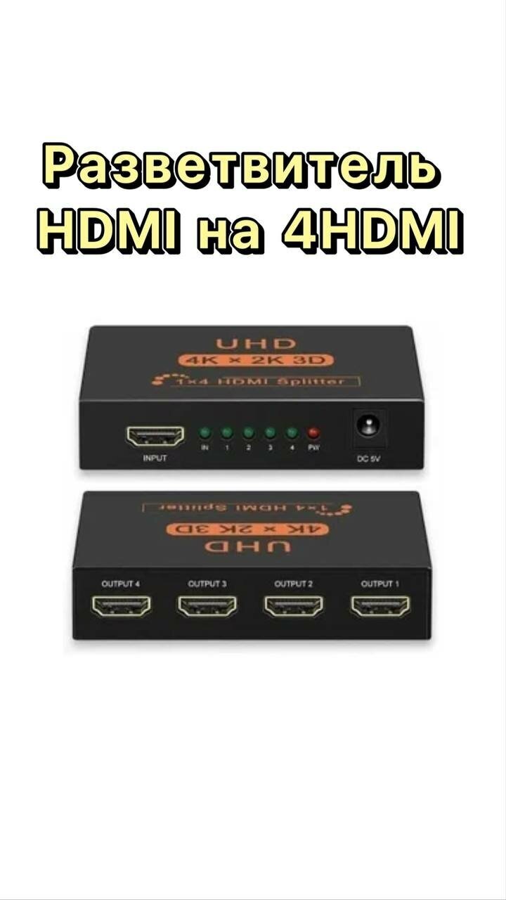 Разветвитель-сплиттер GSMIN AN-19 HDMI - 4xHDMI (4K, 2K, 60 Гц, 3D) (Черный)