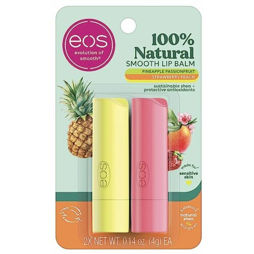 EOS Бальзам для губ Strawberry Peach  & Pineapple Passionfruit, 2шт