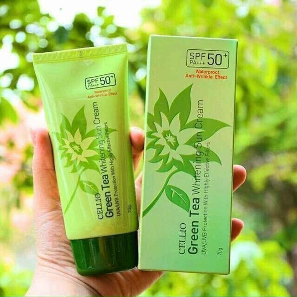 Cellio Крем солнцезащитный с зеленым чаем Green tea whitening sun 50+ 70 мл.