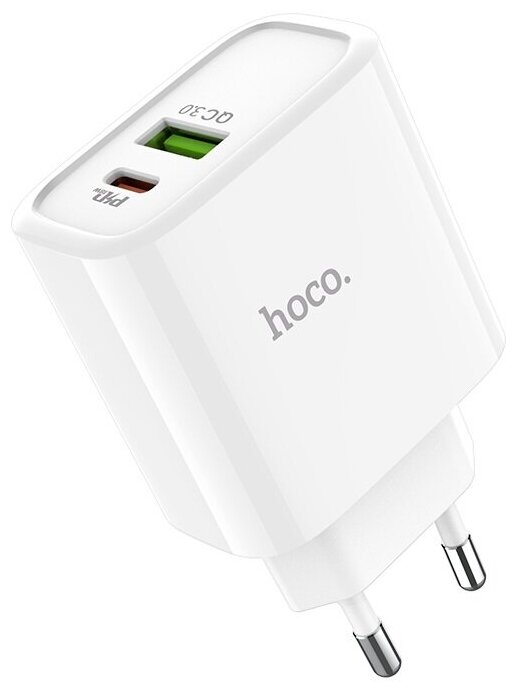 Сетевое зарядное устройство Hoco C57A, USB+Type-C, PD+QC3.0, белый (08625) - фото №1