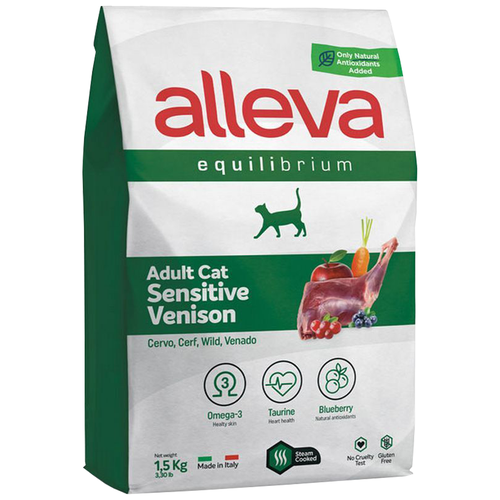 Сухой корм для кошек Alleva Equilibrium, при чувствительном пищеварении, с олениной 1.5 кг