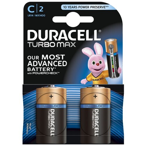 Батарейка Duracell Turbo MAX C/LR14, в упаковке: 2 шт. батарейки duracell basic с lr14 14а алкалиновые комплект 2 шт блистер комплект 1 шт