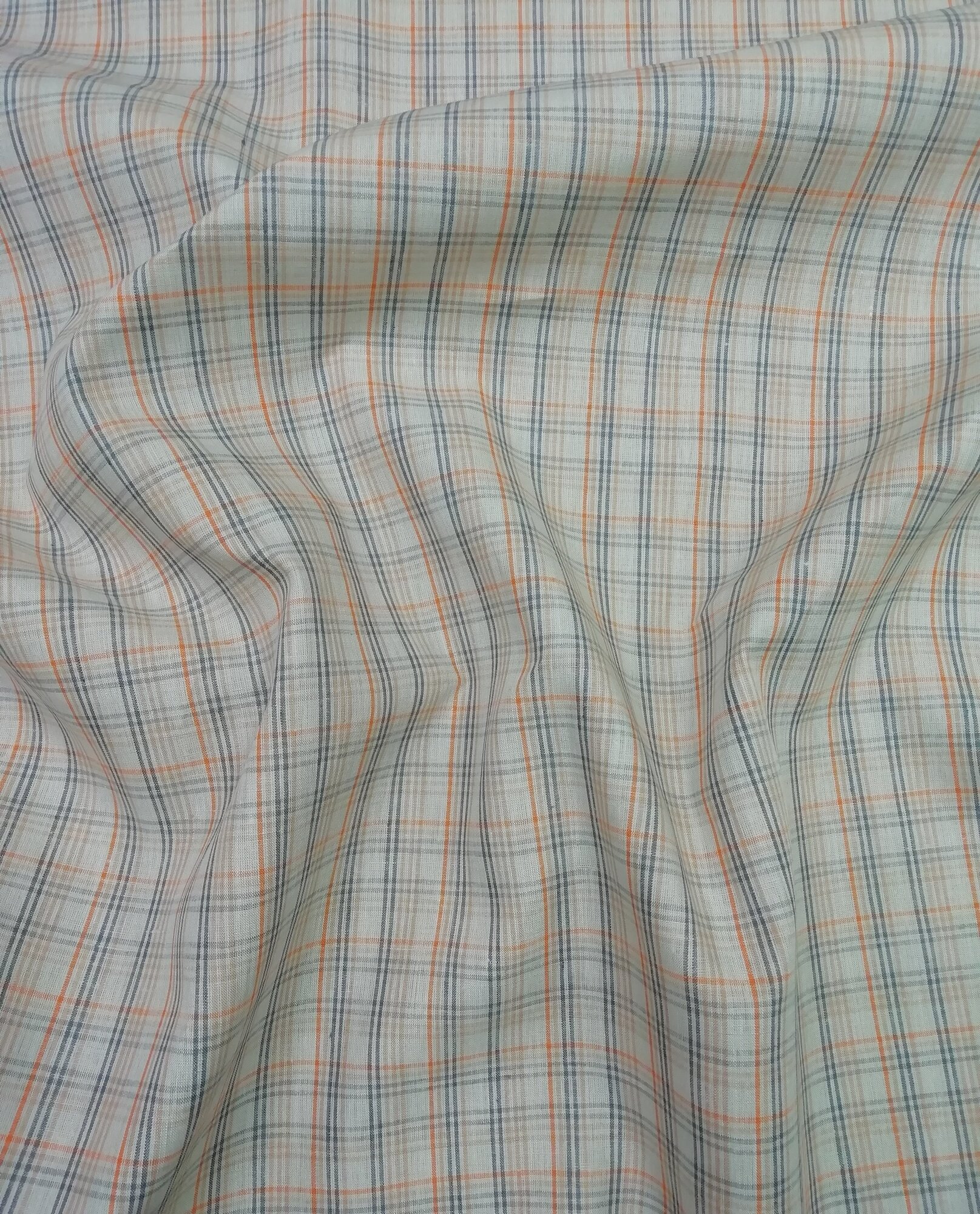 Ткань для шитья. Мелкая, разноцветная сетчатая полоска. Лен 100% ширина 158 см (170 г/м)