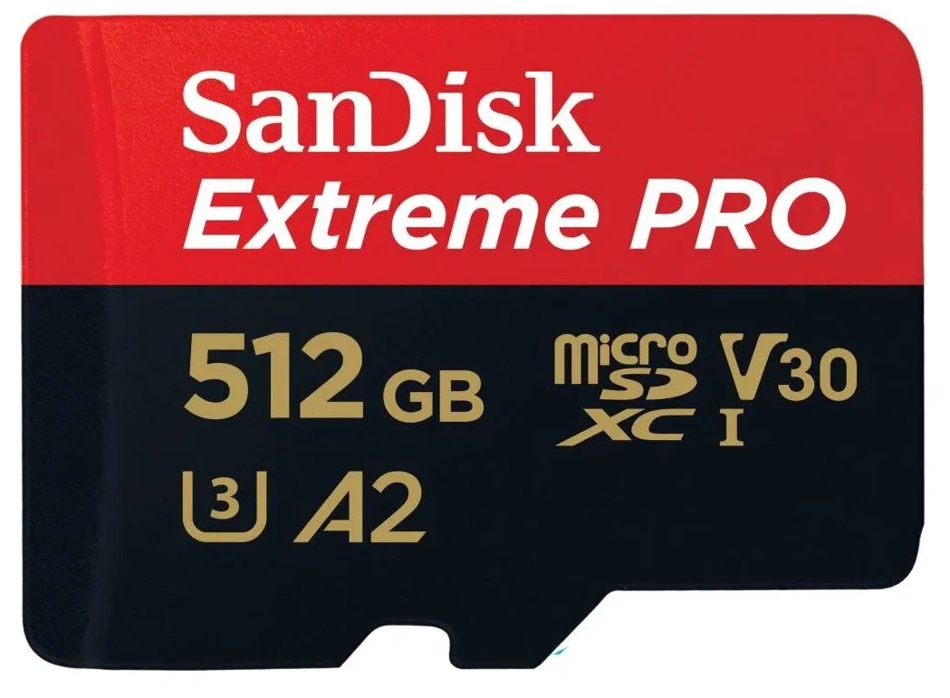 Карта памяти 512b - SanDisk Extreme Pro Micro Secure Digital XC Class 10 UHS-I A2 C10 V30 U3 SDSQXCD-512G-GN6MA с переходником под SD