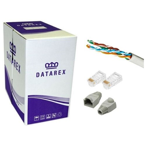 Кабель витая пара Datarex (DR-140017) U/UTP, CU (медь) 4х2х24AWG CAT5e Ø 0,51мм, PVCLS нг(А)-LSLTx / белый - 305м