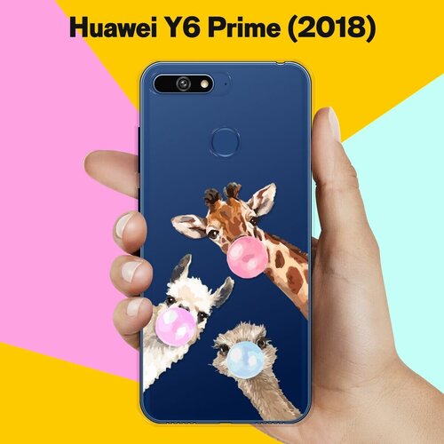 Силиконовый чехол Лама, жираф и страус на Huawei Y6 Prime (2018)