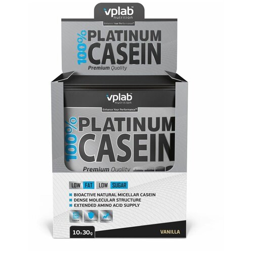 Протеин vplab 100% Platinum Casein, 300 гр., ваниль, 10 шт. протеин vplab casein