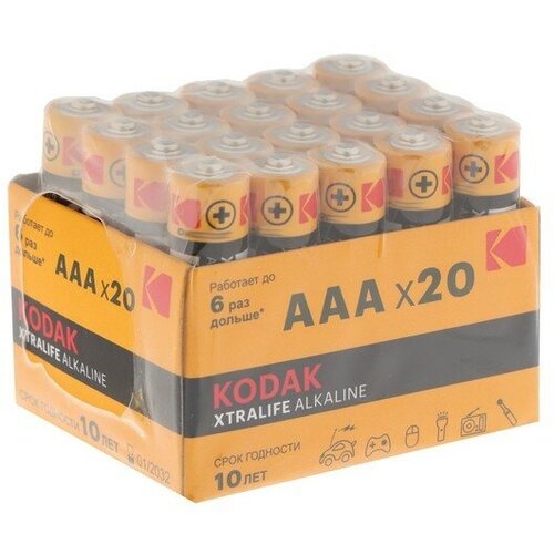 Батарейка алкалиновая Kodak Xtralife, AAA, LR03-20BOX, 1.5В, бокс, 20 шт. элемент питания kodak lr03 4sh xtralife alkaline