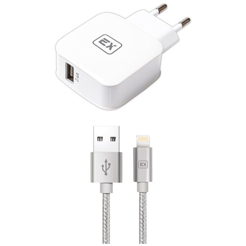 фото Зарядное устройство для телефона 1usb 2.4a+кабель usb-ip exployd sonder ex-z-619 qc3.0 1m white