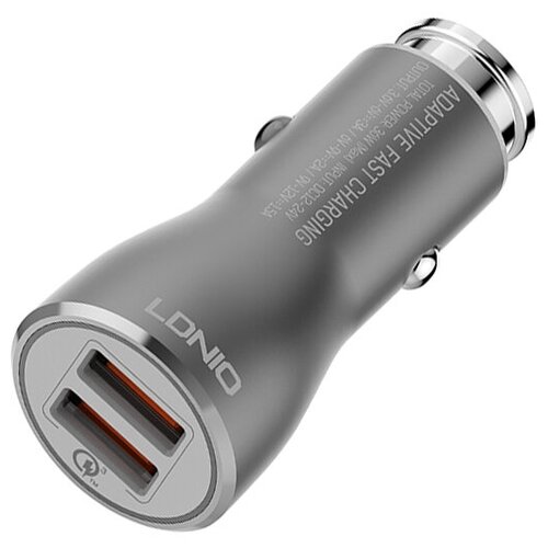 Автомобильное зарядное устройство LDNIO C407Q + USB Type-C, серебристый