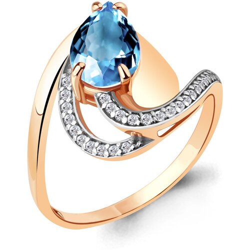фото Кольцо из золочёного серебра aquamarine а6579105а-п с топазом и фианитом, размер 18 diamant-online