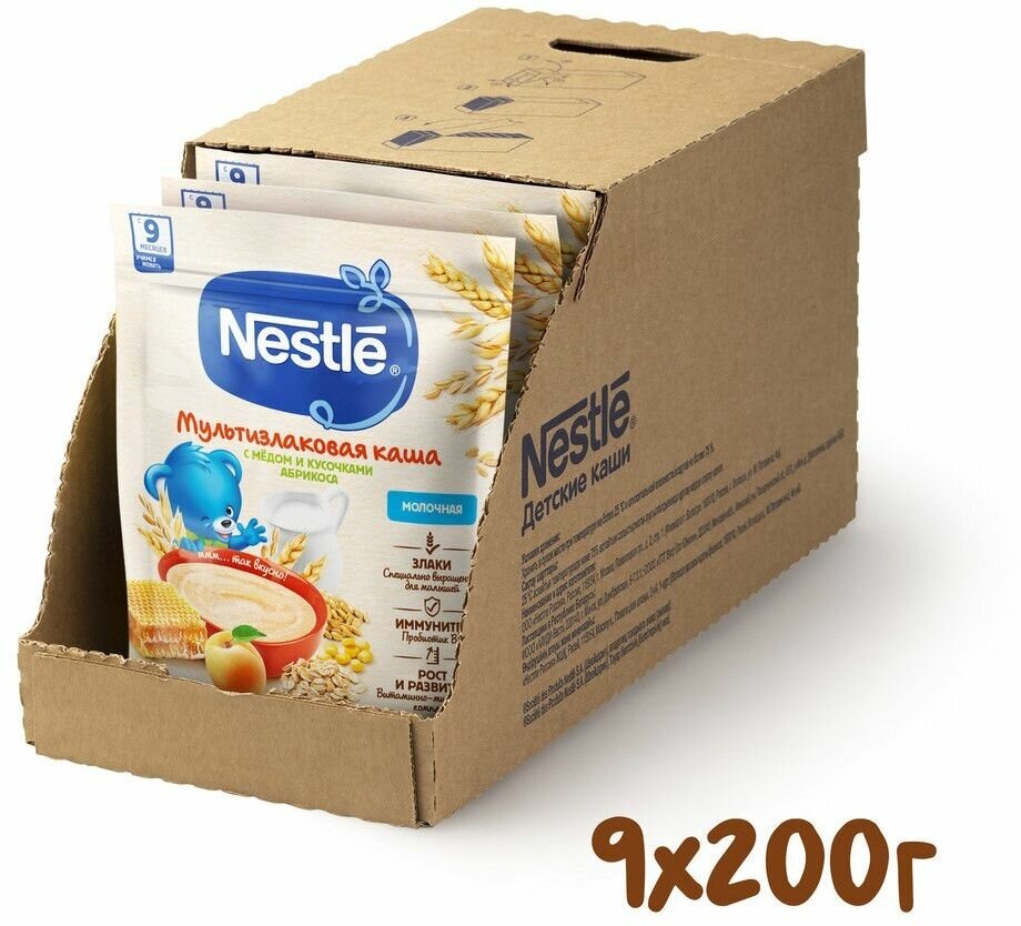 Каша молочная Nestle мультизлаковая мед-абрикос с 9 месяцев 200 г 9 шт