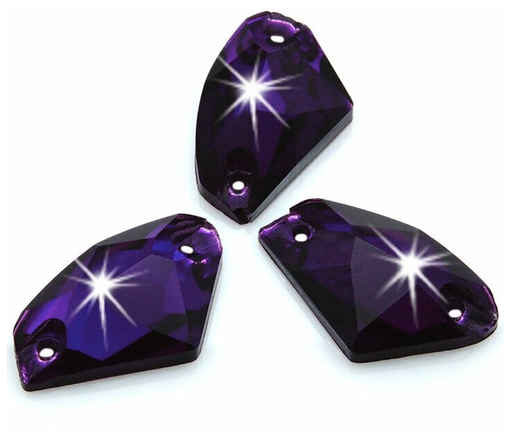 Стразы пришивные хрустальные, стеклянные, форма Галактик, цвет Пурпл (фиолетовый ) , 9х14 мм , 10 штук , с плоской задней поверхностью и 2 отверстиями для пришивания, марка Dongzhou