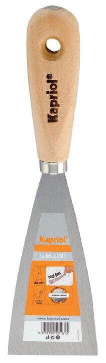 Шпатель Kapriol гибкий 30 мм, закаленный, хромированный с деревянной ручкой 23131