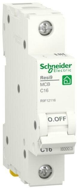 Выключатель автоматический RESI9 (АВ) С 16А 1P 6000А SchE, SCHNEIDER ELECTRIC R9F12116 (1 шт.)