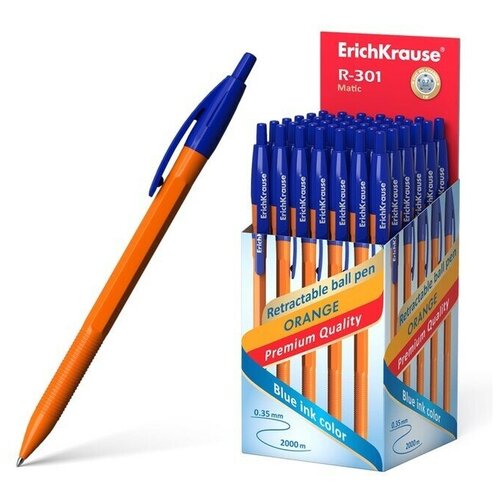 Ручка шариковая автоматическая ErichKrause. R-301 Orange Matic 0.7, цвет чернил синий(коробка 50шт)