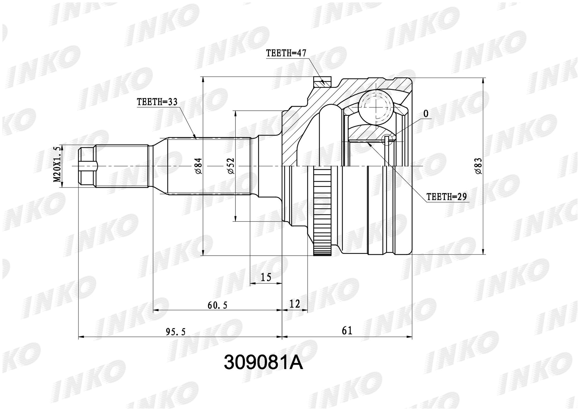 INKO 309081A ШРУС внешний 33/29 ABS 47 - INKO арт. NSII0015306081