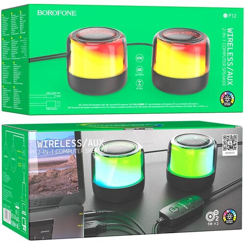 Портативная колонка BOROFONE BP12 Colorful BT wired 2-in-1 computer speaker черный 100800₽