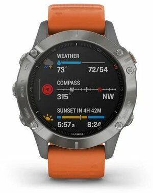 Умные часы Garmin Fenix 6 Sapphire Premium Multisport GPS, с оранжевым ремешком