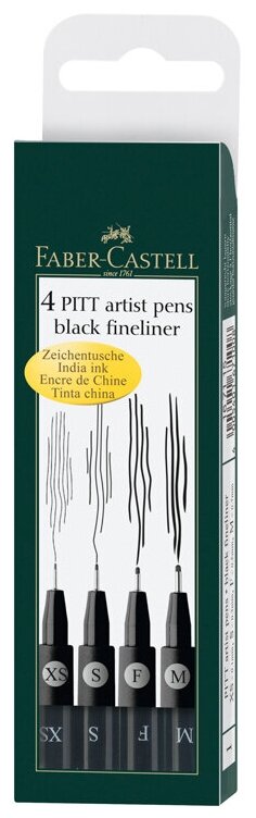 Ручки капиллярные Faber-Castell Pitt Artist Pen ширина наконечника M F S XS черный в футляре 4 шт. - фото №1