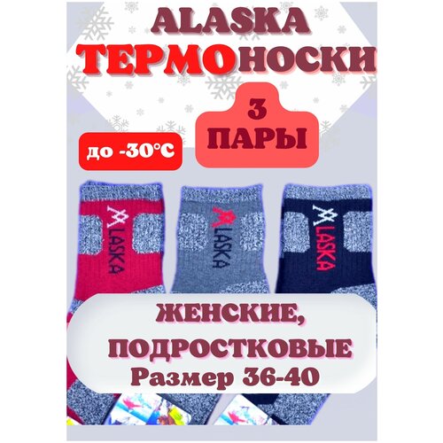 фото Носки женские, подростковые alaska (махровые) 3 пары (размер 36-40)