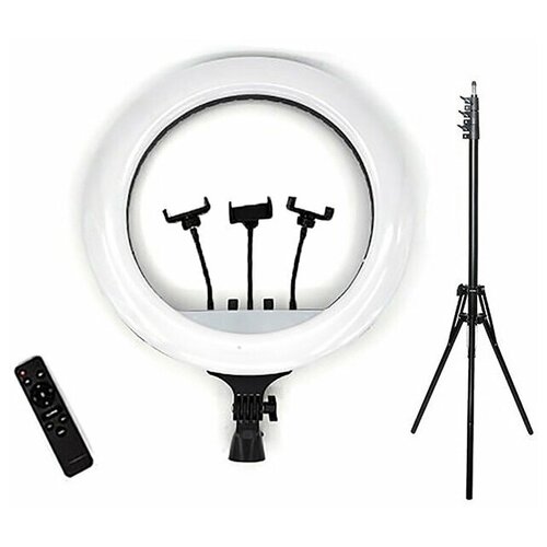 Кольцевая селфи лампа RL-18 M-45 3 держателя для смартфона пульт диаметр 45 см усил штатив 18м 674300₽