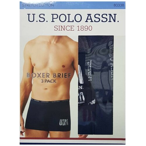 фото U.s. polo assn. набор трусов боксеры, профилированный гульфик, 3 шт., размер xl, темно-синий/темно-синий меланж/темно-синий принт
