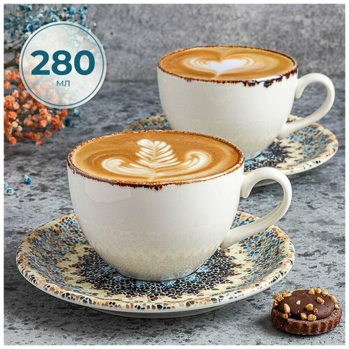 Чайная пара 280 мл набор кружек 2 чашки и 2 блюдца фарфоровые кофейные пары By Bone на 2 персоны 4705₽