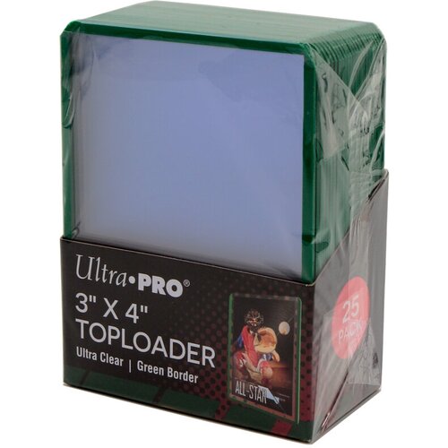 Жесткие протекторы Ultra-Pro Toploaders 3x4 Green Border (25 шт.) для карт MTG, Pokemon топлоадеры для карт кпоп 67 х 95 мм 25 шт