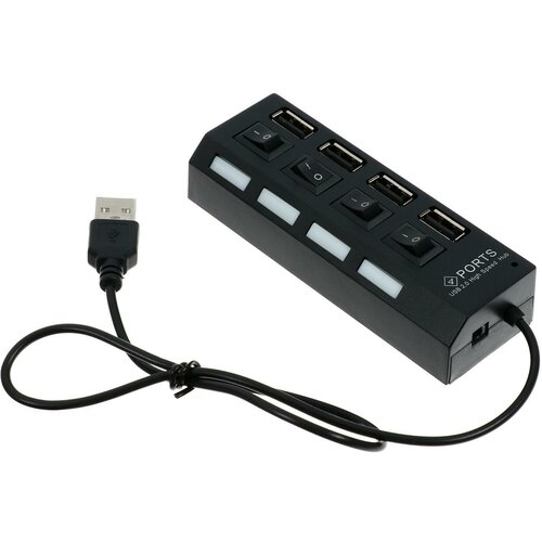 USB-разветвитель LuazON 4 порта с индивидуальными выключателями черный 50400₽