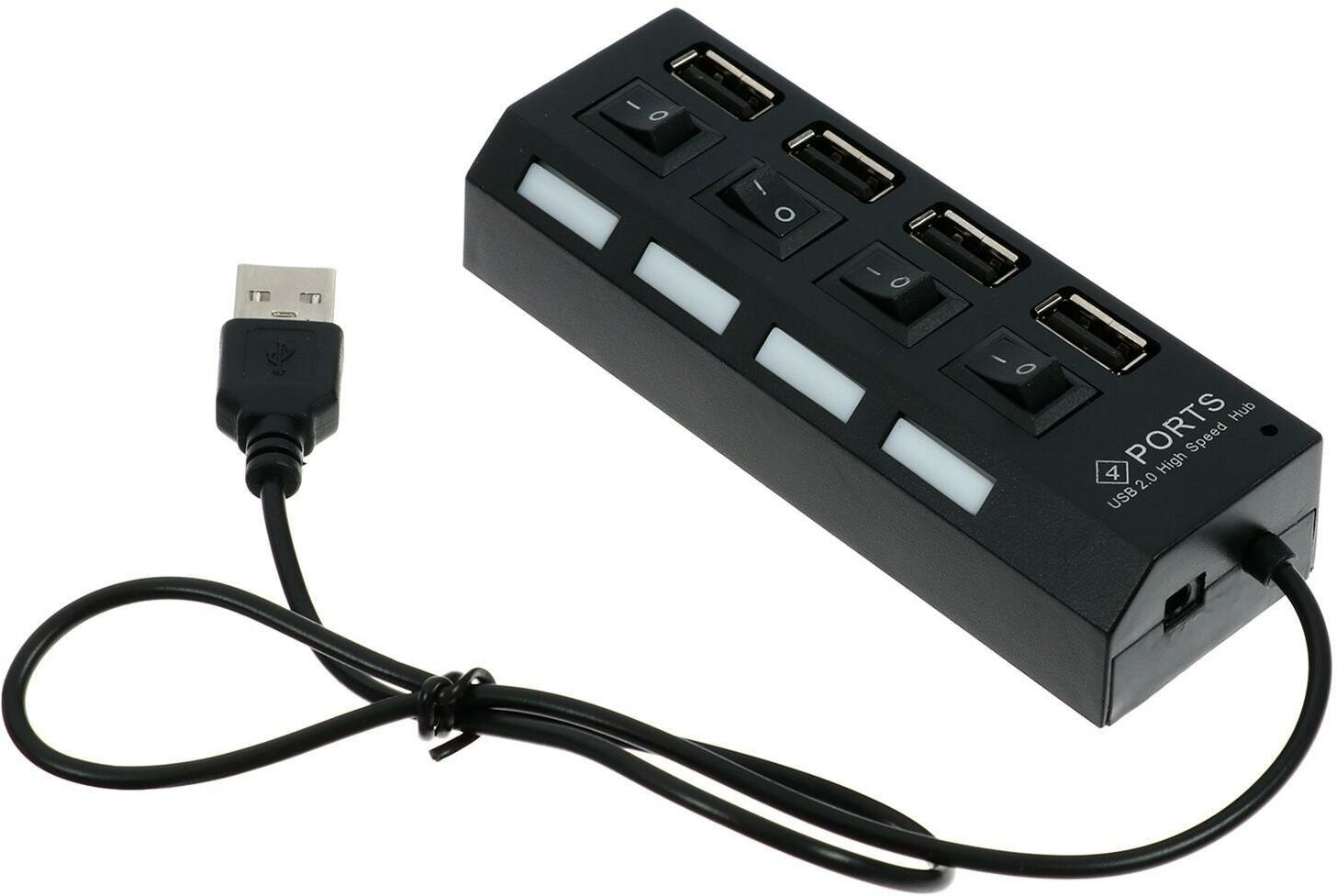 USB-разветвитель LuazON, 4 порта с индивидуальными выключателями, черный (1шт.)